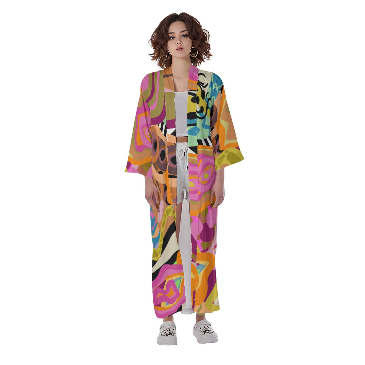 Essence of Abeille- Long Satin Kimono Robe