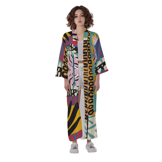 Adinkra Design- Long Satin Kimono Robe