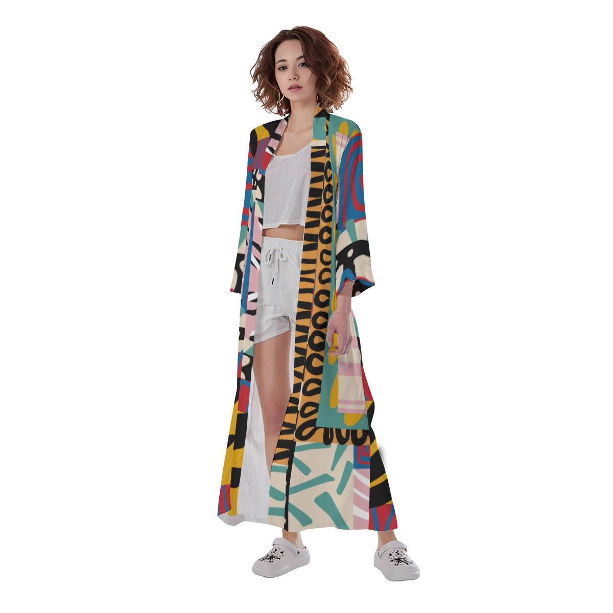Adinkra Design- Long Satin Kimono Robe