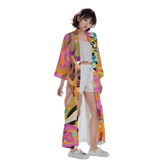 Essence of Abeille- Long Satin Kimono Robe