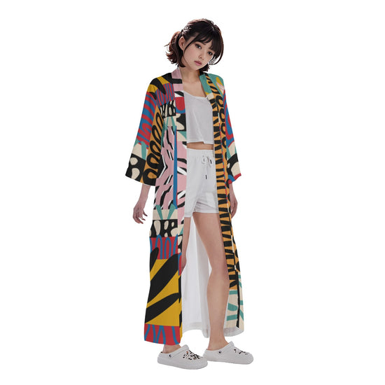 Adinkra Design- Long Satin Kimono Robe
