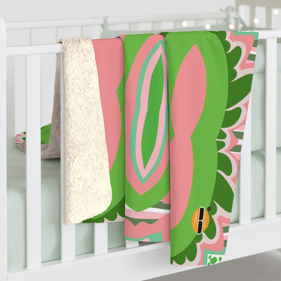 Pink & Green Clover Design- Sherpa Blanket