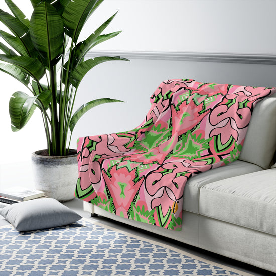 Pink and Green Delight Design- Sherpa Blanket