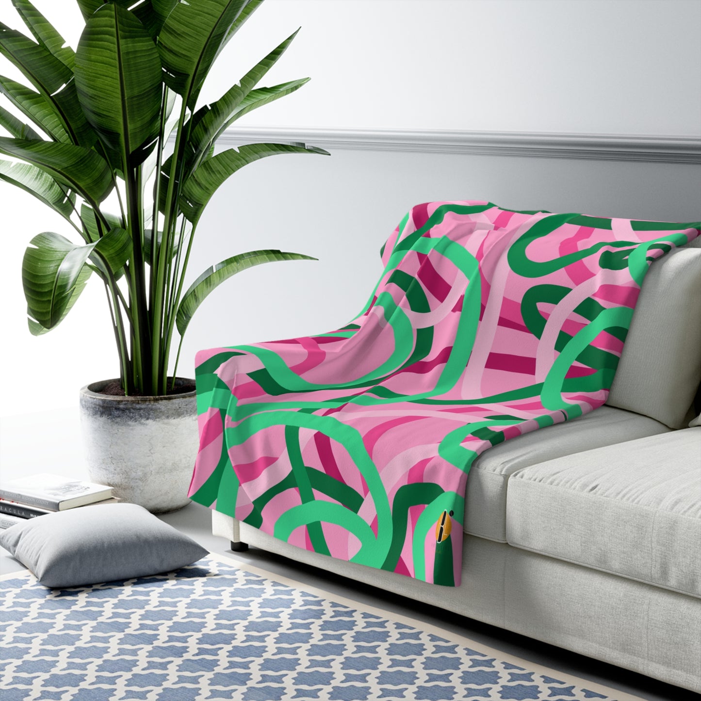 Pink and Green Changing Lines Design- Sherpa Blanket