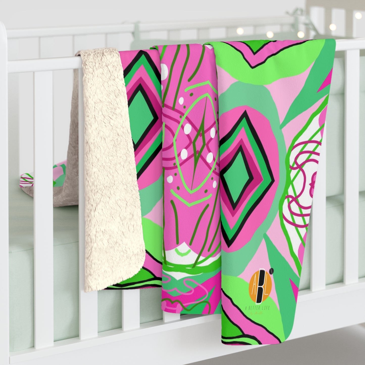 Pink & Green Scribbles Design- Sherpa Blanket