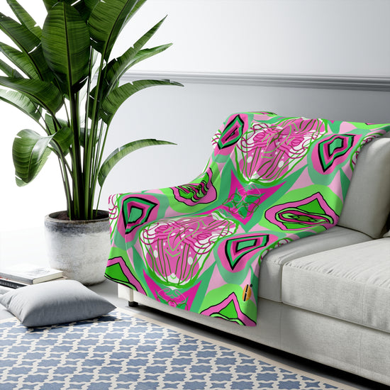 Pink & Green Scribbles Design- Sherpa Blanket