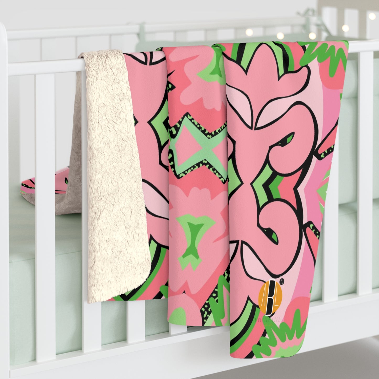 Pink and Green Delight Design- Sherpa Blanket