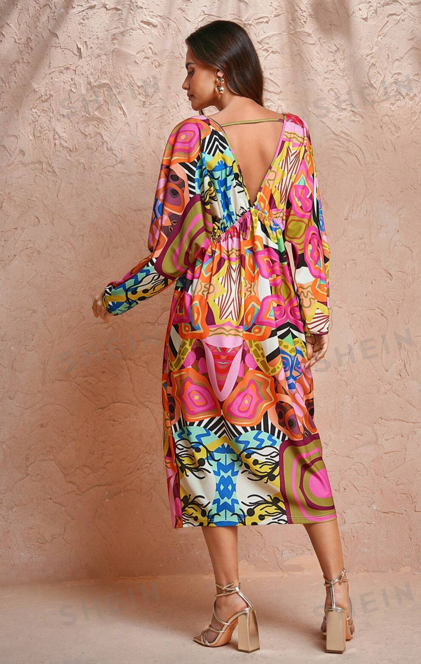 SHEIN X Abeille Creations Drop Neck Tailored Kaftan Dress With High Split